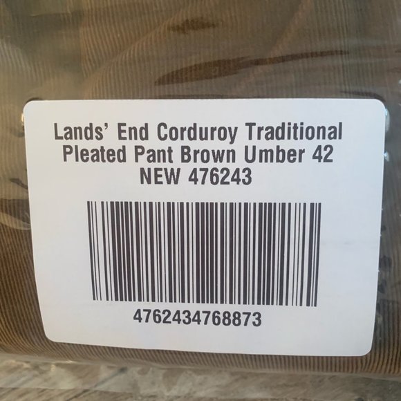 NWT LANDS' END CORDUROY TRADITIONAL PLEATED PANTS BROWN UMBER 42 - Picture 7 of 8
